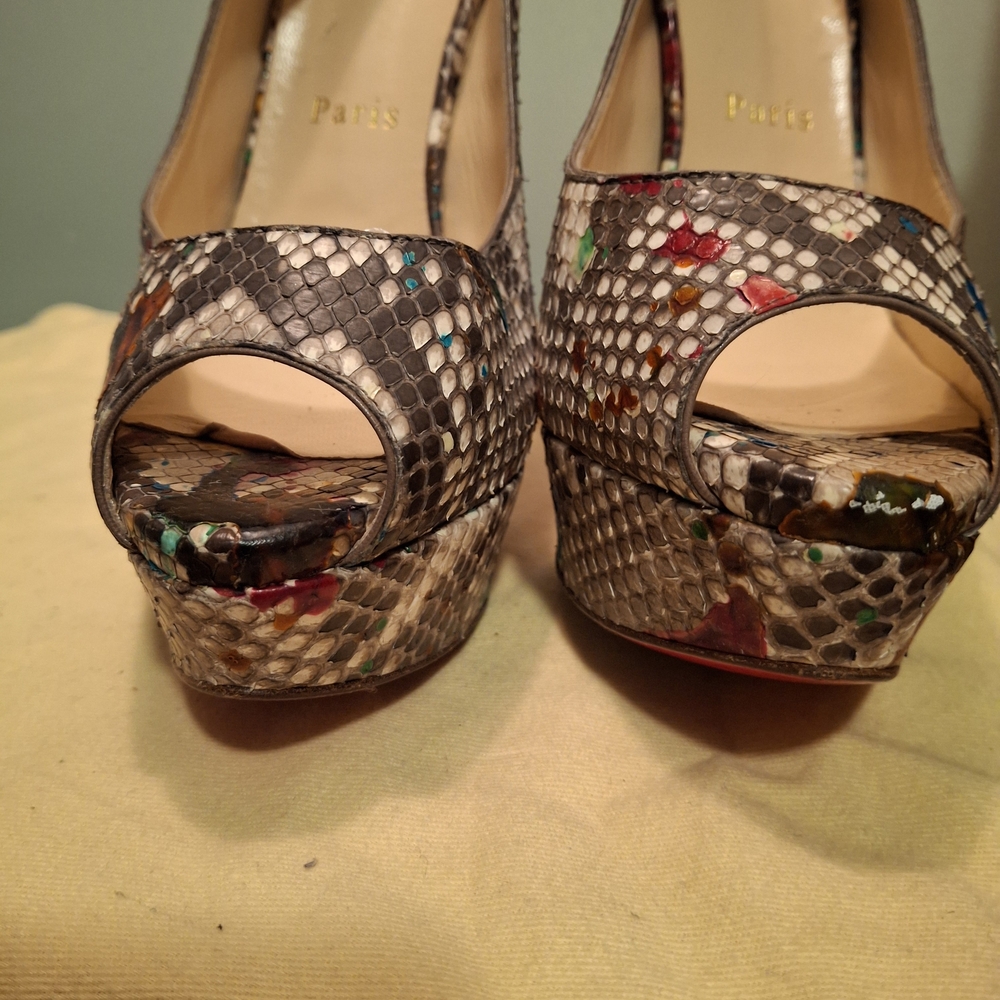 Elegant Multicolor Snakeskin Peep-Toe Platforms